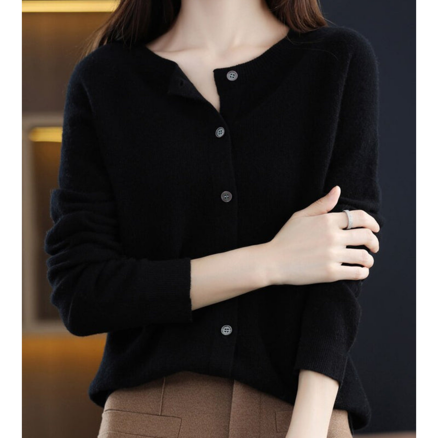Women's Soft Knit Cardigan Round Neck Button Closure