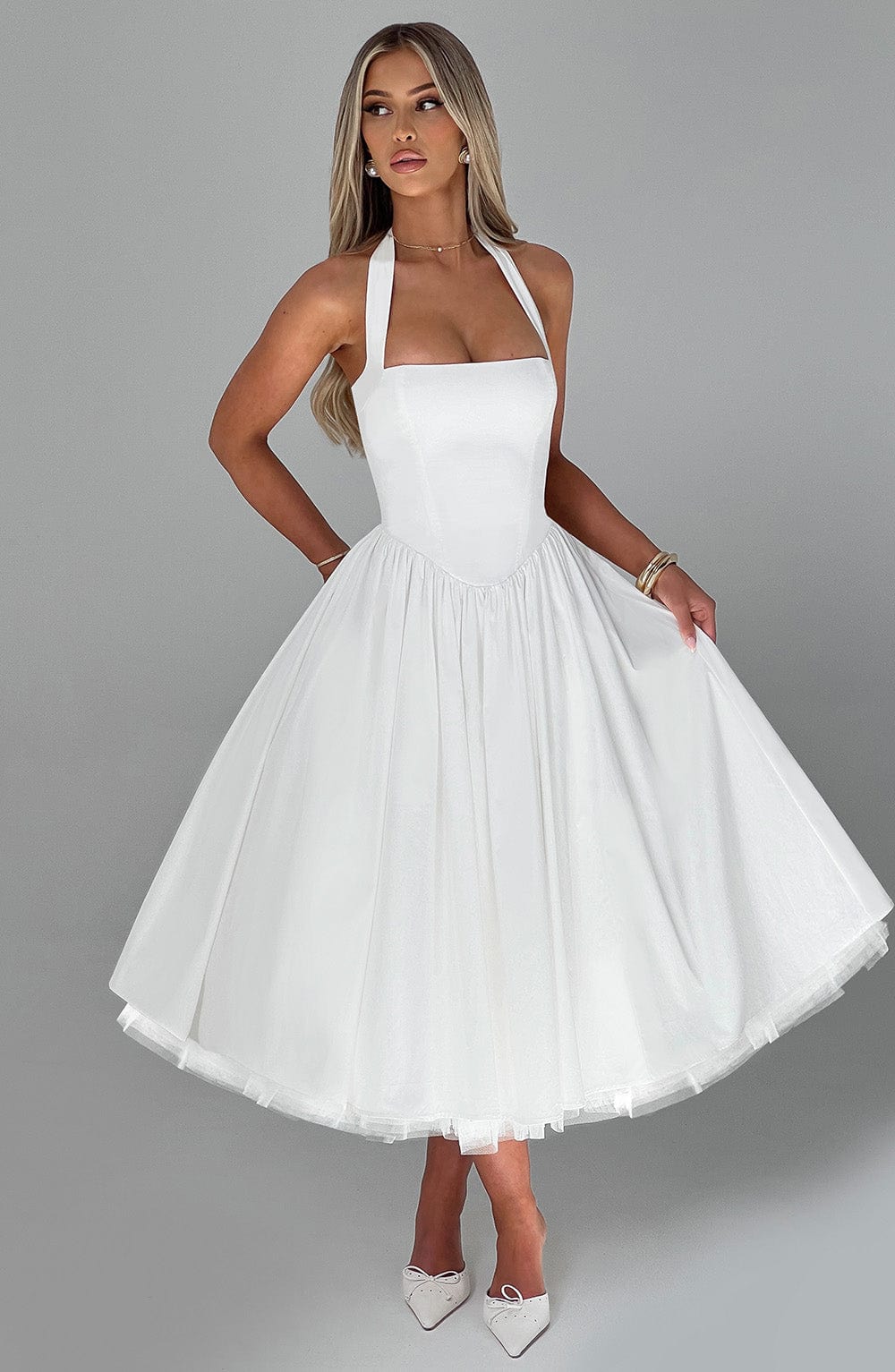 Elegant Ladies Halter Neck Midi Wedding Dress