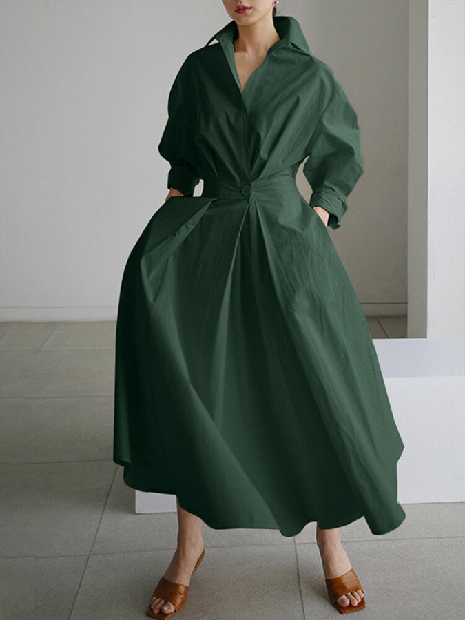 Women's Maxi Dress Long Sleeve Gathered Waist