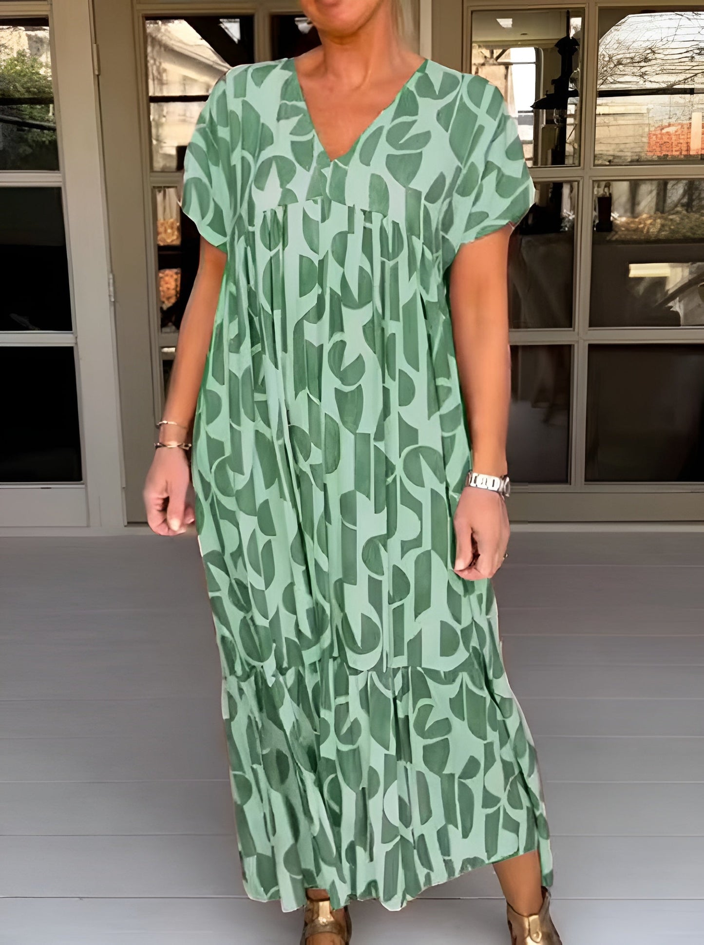 Women's V Neck Flowy Midi Dress Evening Wear