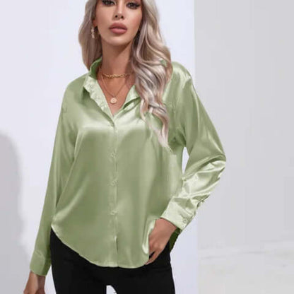 Women's Satin Long Sleeve Blouse Loose Fit