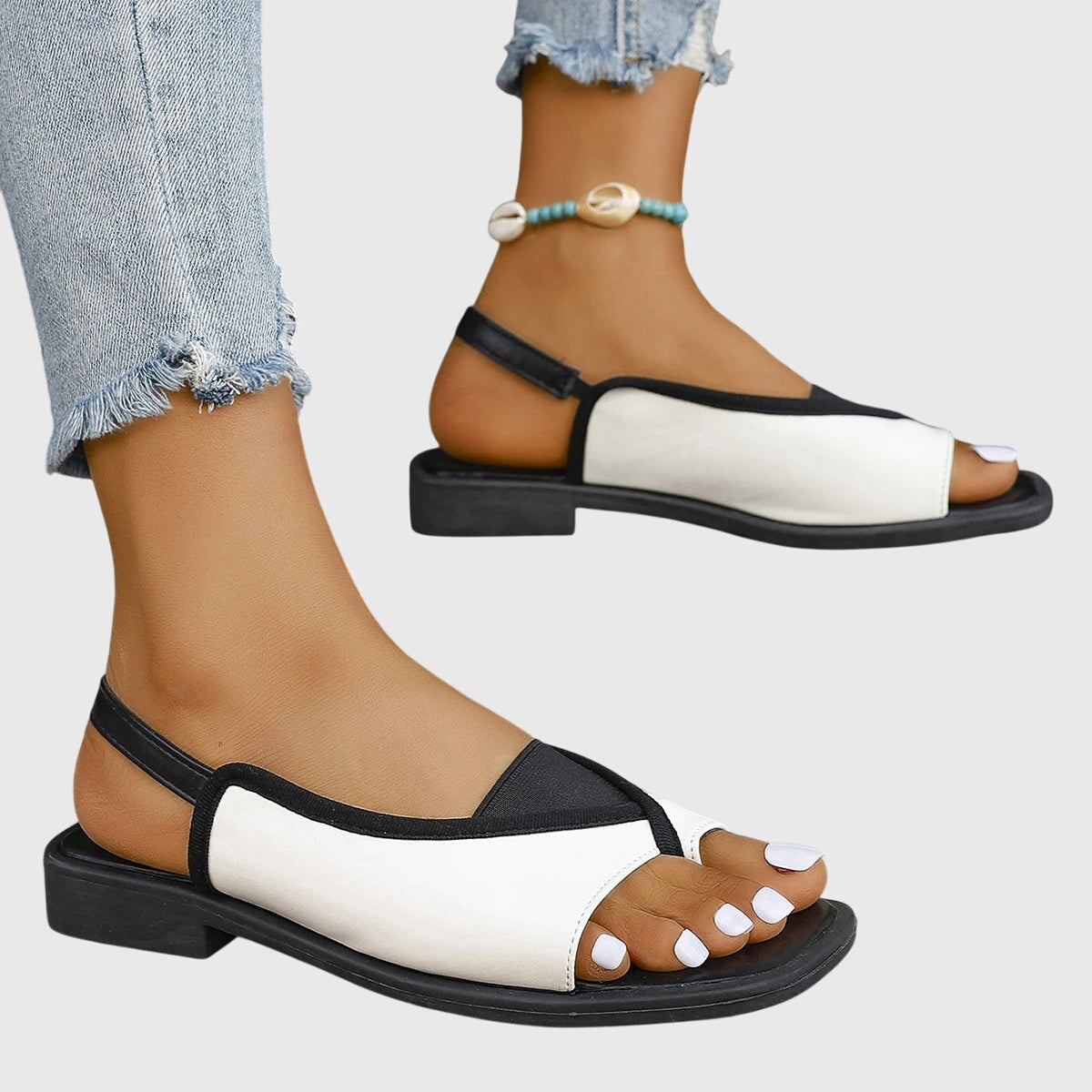 Women's Colorblock Flat Sandals Square Toe Slip-On