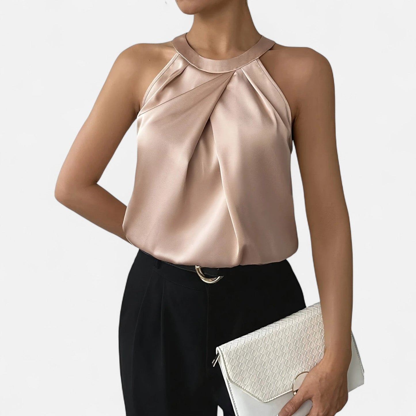 Women's Sleeveless Halter Glossy Hip Length