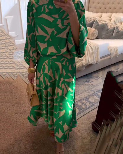 Women's Printed Two Piece Set Lantern Sleeves