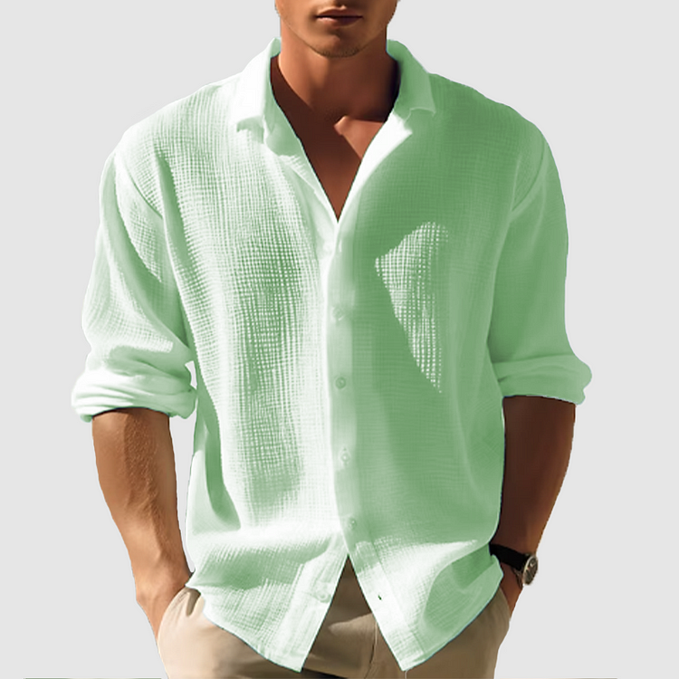 Men's Long Sleeve Shirt Button Front Textured