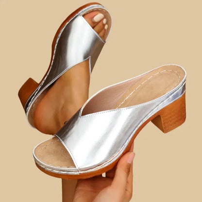 Women's Block Heel Slide Sandals Wide Strap Open-Toe