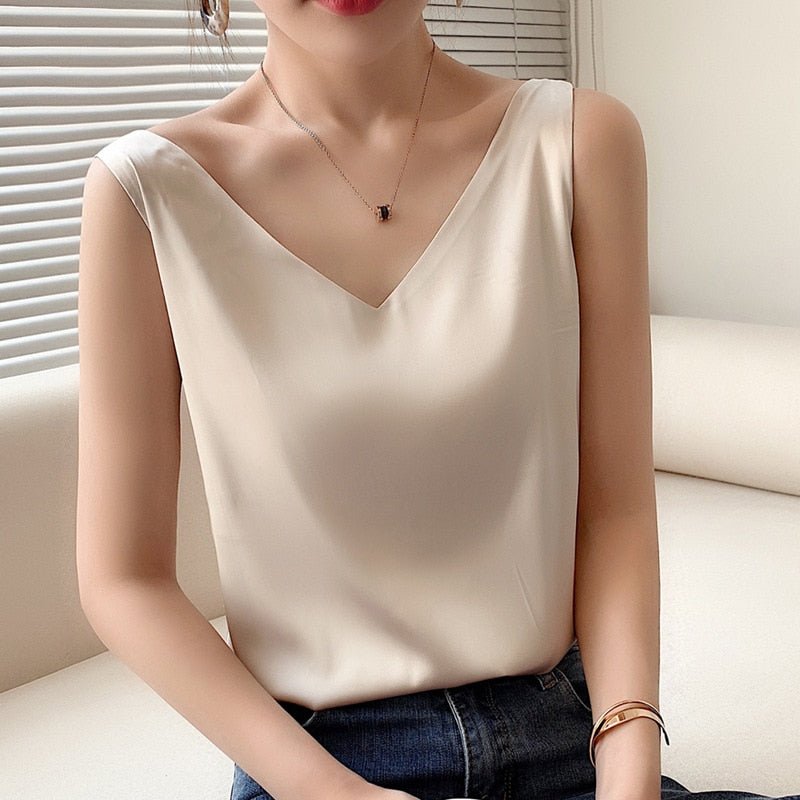Women's Tank Sleeveless V-Neck Glossy