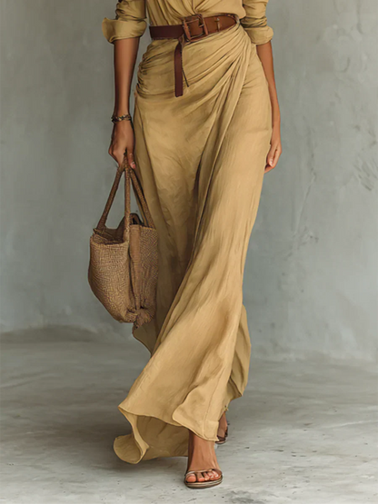Women's Long Sleeve Maxi Dress Belted