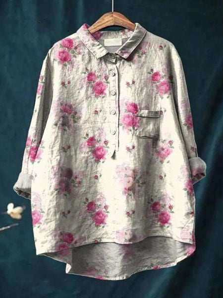 Women's Floral Print Blouse Button Front