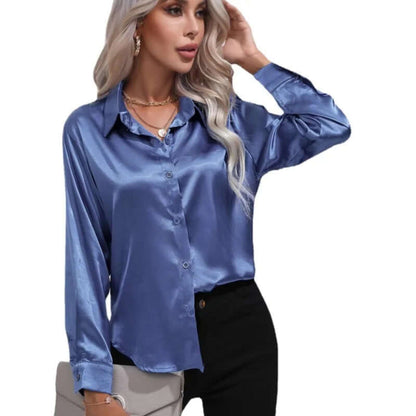 Women's Satin Long Sleeve Blouse Loose Fit