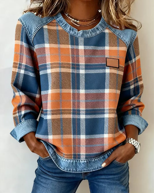 Ainsley Checkered Patchwork Sweatshirt - VibreMode