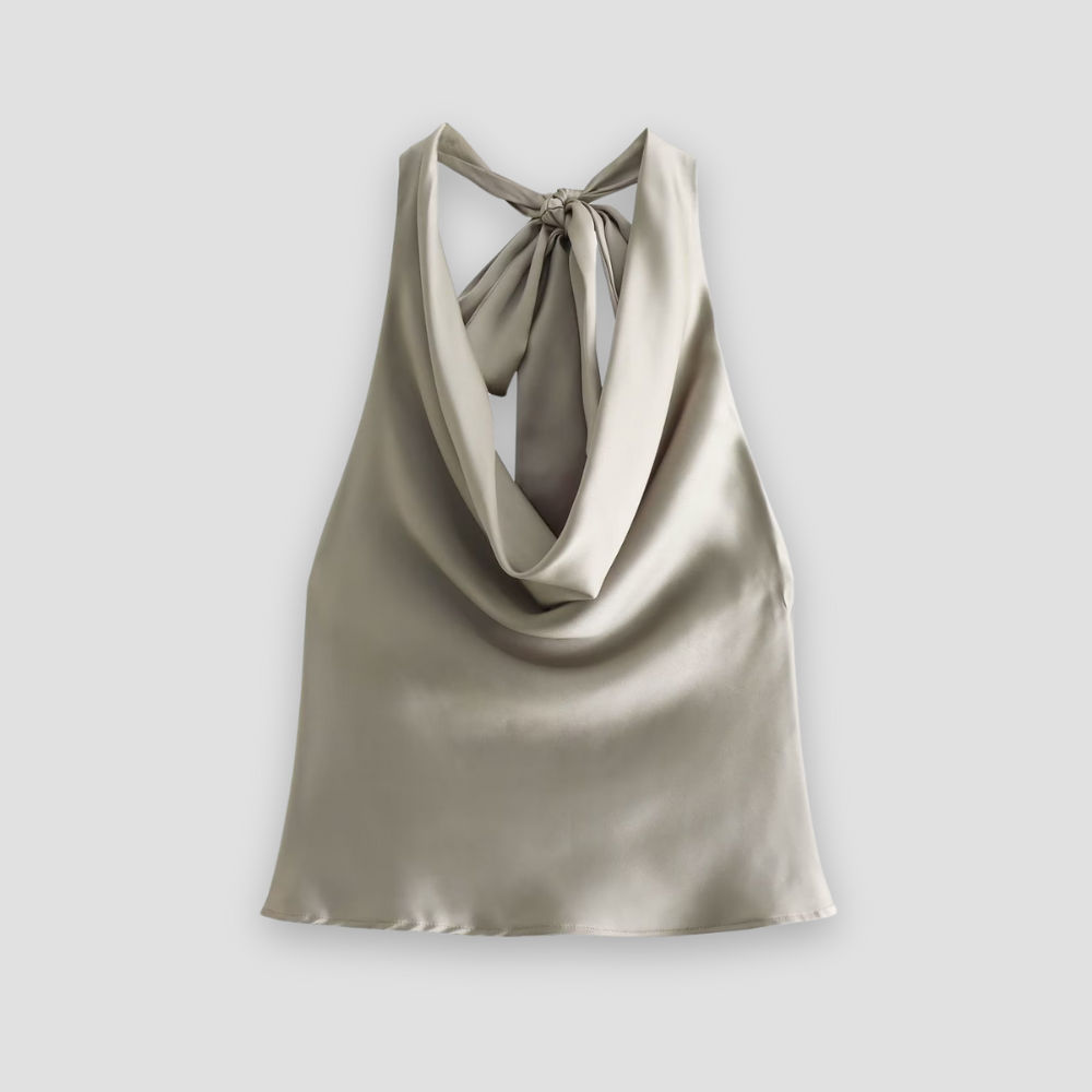 Women's Halter Neck Sleeveless Cowl Drape Back Tie