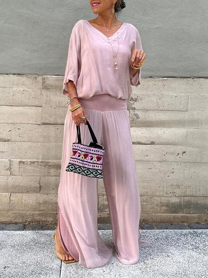 Women's V-Neck Jumpsuit Wide Leg Batwing Sleeve Two Piece