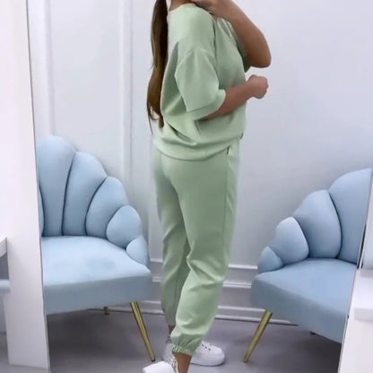 Women's Two Piece Short Sleeve Jogger Set