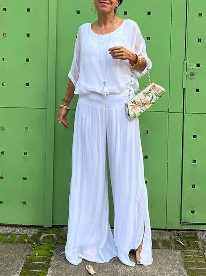 Women's V-Neck Jumpsuit Wide Leg Batwing Sleeve Two Piece
