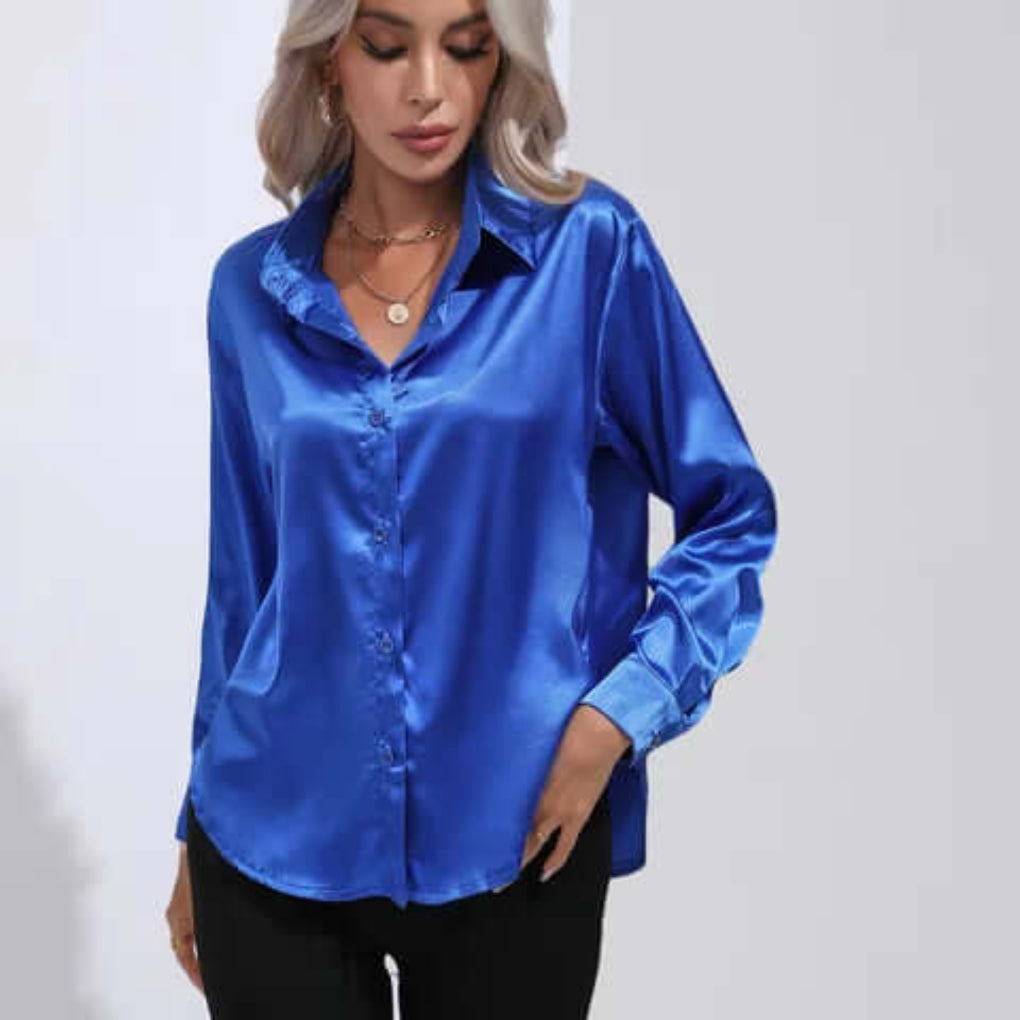 Women's Satin Long Sleeve Blouse Loose Fit - VibreMode