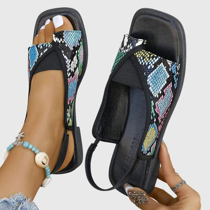 Women's Colorblock Flat Sandals Square Toe Slip-On
