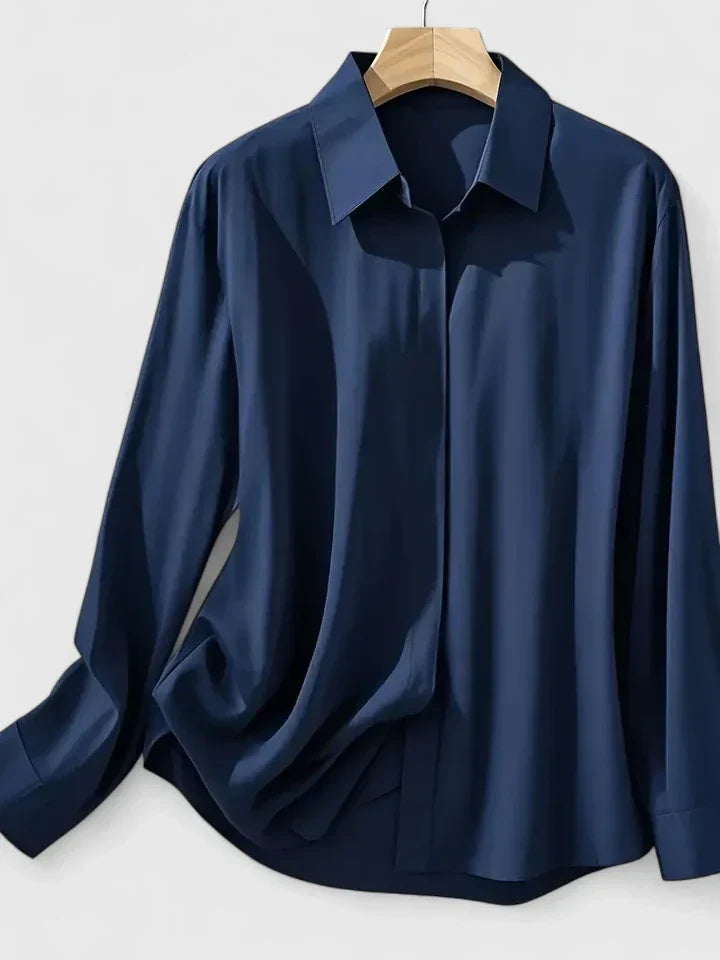 Classy Ladies Button Front Blouse with Hidden Buttons