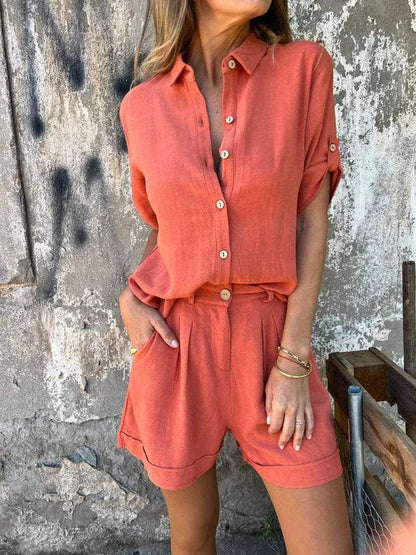 Women's Collared Short-Sleeve Two-Piece Set