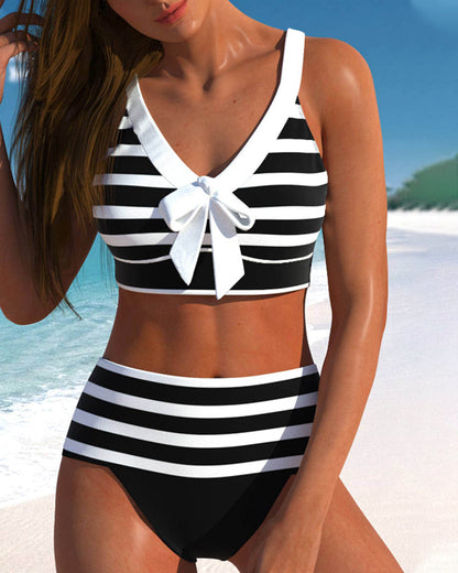 Classic High Waisted Stripe Swimwear Set - VibreMode