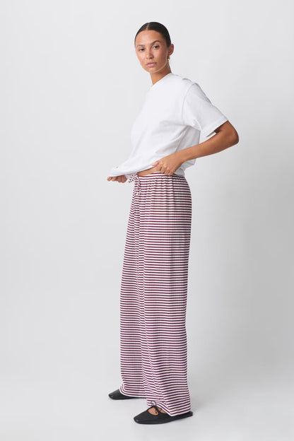 Women's Wide Leg Pants Horizontal Striped Drawstring Waist Full Length - VibreMode