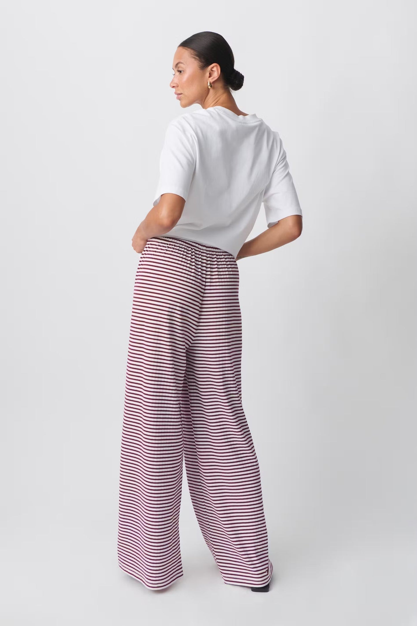 Women's Wide Leg Pants Horizontal Striped Drawstring Waist Full Length