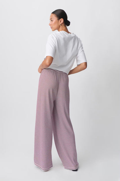 Women's Wide Leg Pants Horizontal Striped Drawstring Waist Full Length