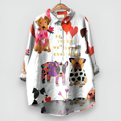 Women's Artistic Print Blouse Button Front