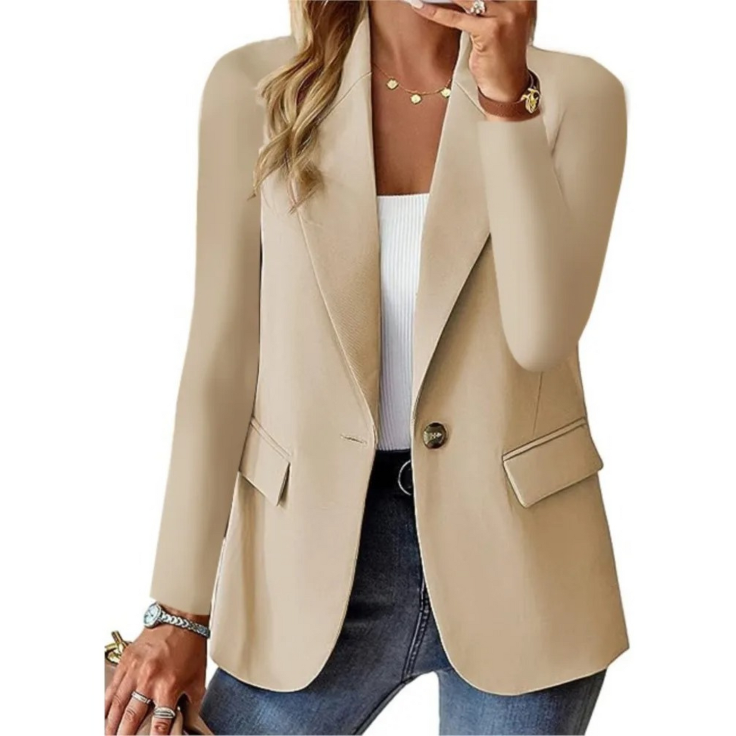 Women's Slim Fit Blazer Long Sleeve Buckle Closure