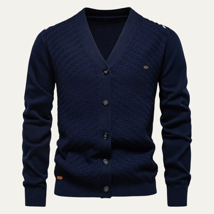 Men's Textured Knit V Neck Cardigan