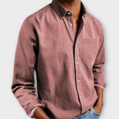 Men's Long Sleeve Button Front Shirt with Chest Pocket