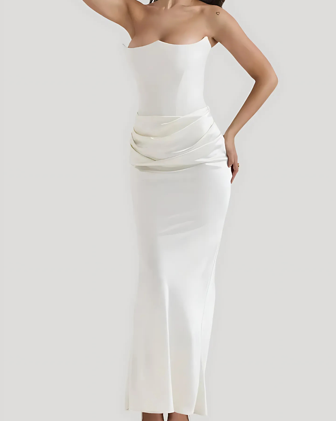 Women's Strapless Maxi Dress Corset-Seam Draped Waist Straight Skirt