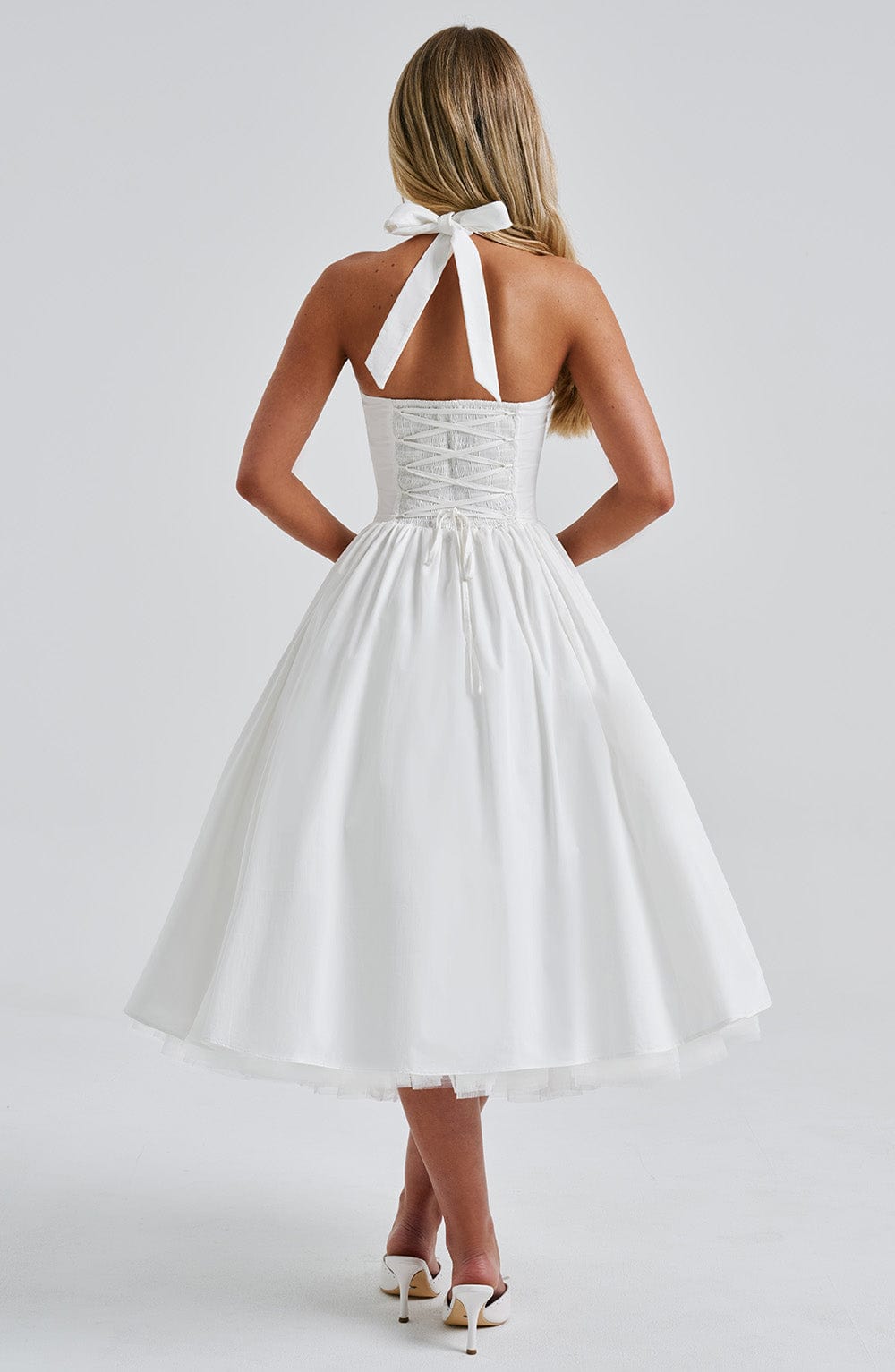 Elegant Ladies Halter Neck Midi Wedding Dress
