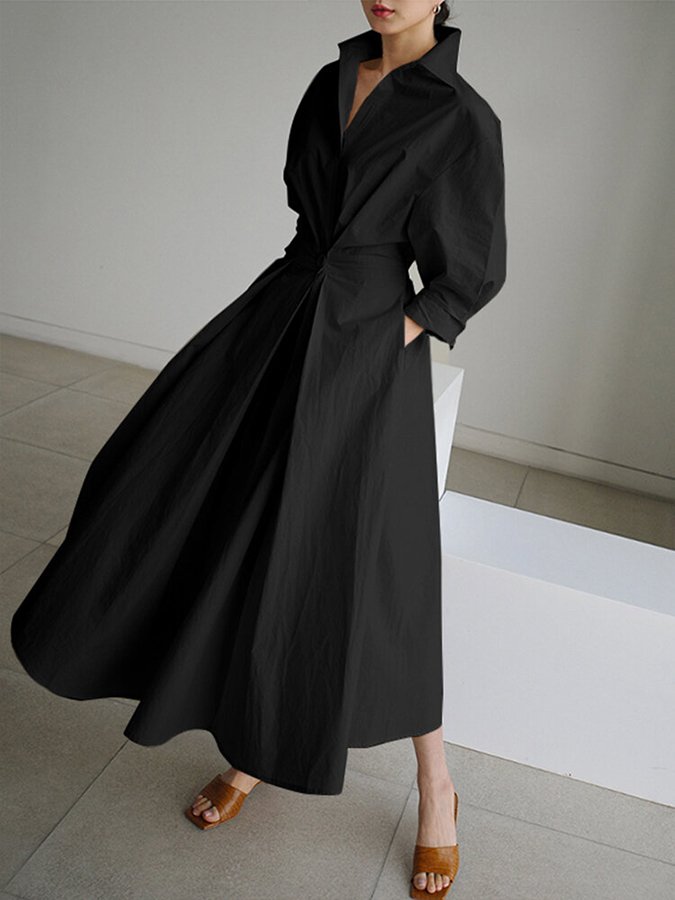 Women's Collared Button Front Maxi Dress