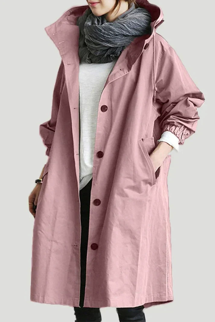 Women's Hooded Trench Coat Waterproof Cotton Long