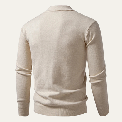 Men's Cotton Polo Sweater Soft Knit Casual Beige