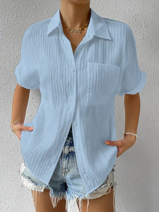 Women's Short Sleeve Blouse Cotton Crinkled White