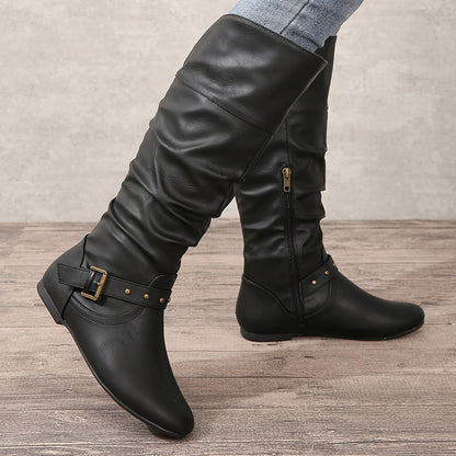 Women's Knee-High Zipper Boots Closed Toe - VibreMode