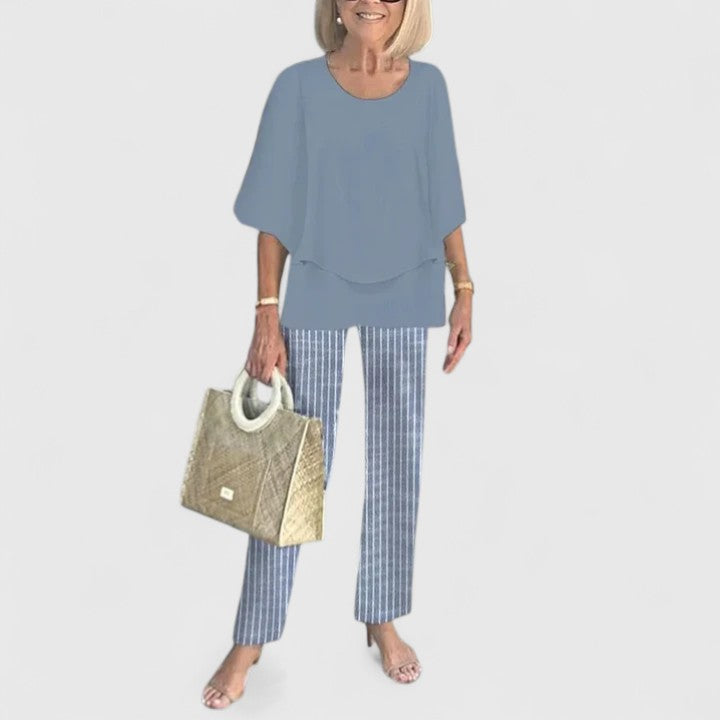 Relaxed Floral Print Blouse and Loose Fit Pants Set