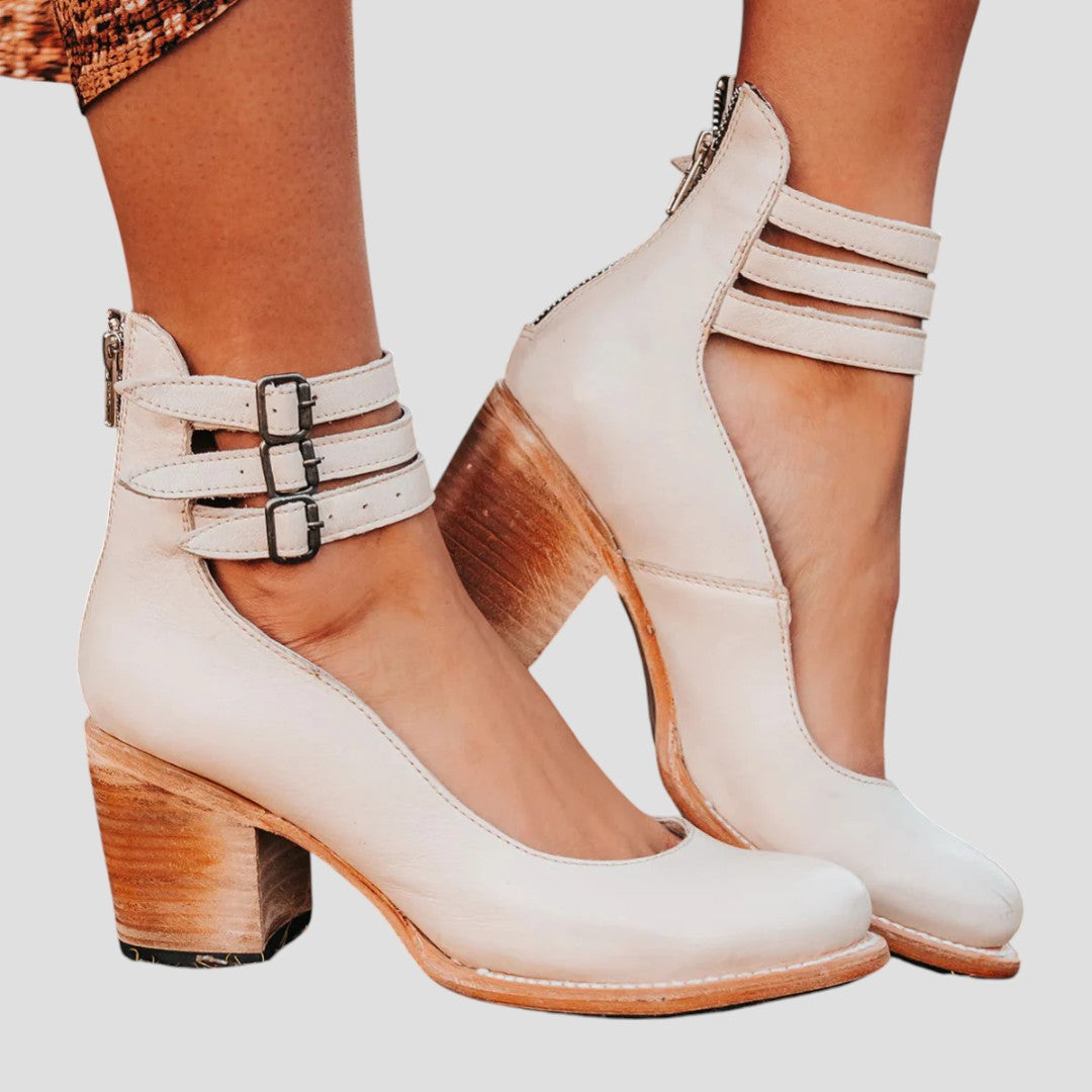 Women's Block Heel Sandals Textured Buckle Strap