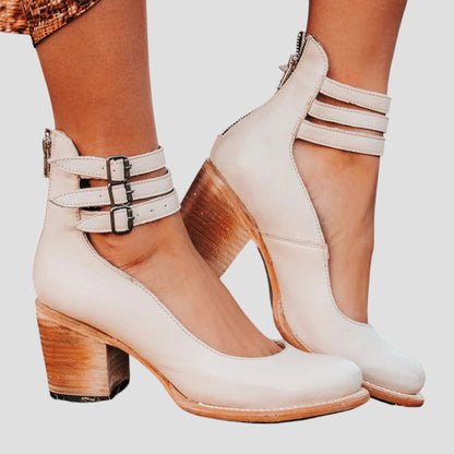 Women's Block Heel Sandals Textured Buckle Strap