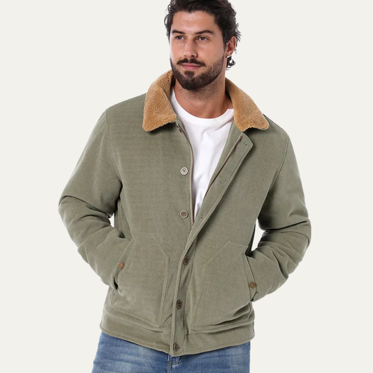 Men's Corduroy Sherpa Jacket Warm Winter Tan