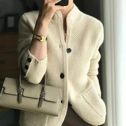 Women's Cashmere Wool Jacket Thick Warm Beige - VibreMode