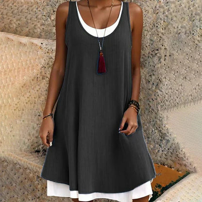 Women's Sleeveless Mini Dress Layered Scoop Neck - VibreMode