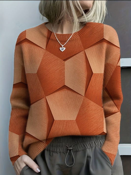 Women's Crewneck Sweater 3D Geometric Design - VibreMode
