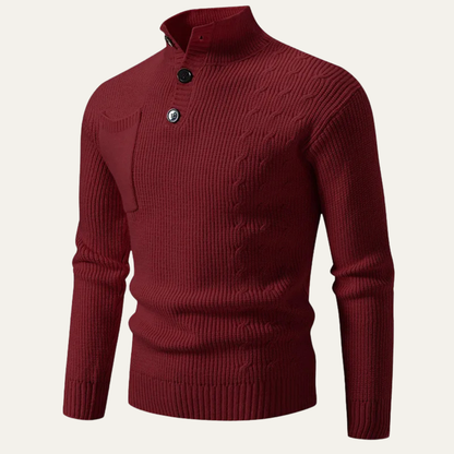 Men's Knitted Sweater Stand Collar Button Front