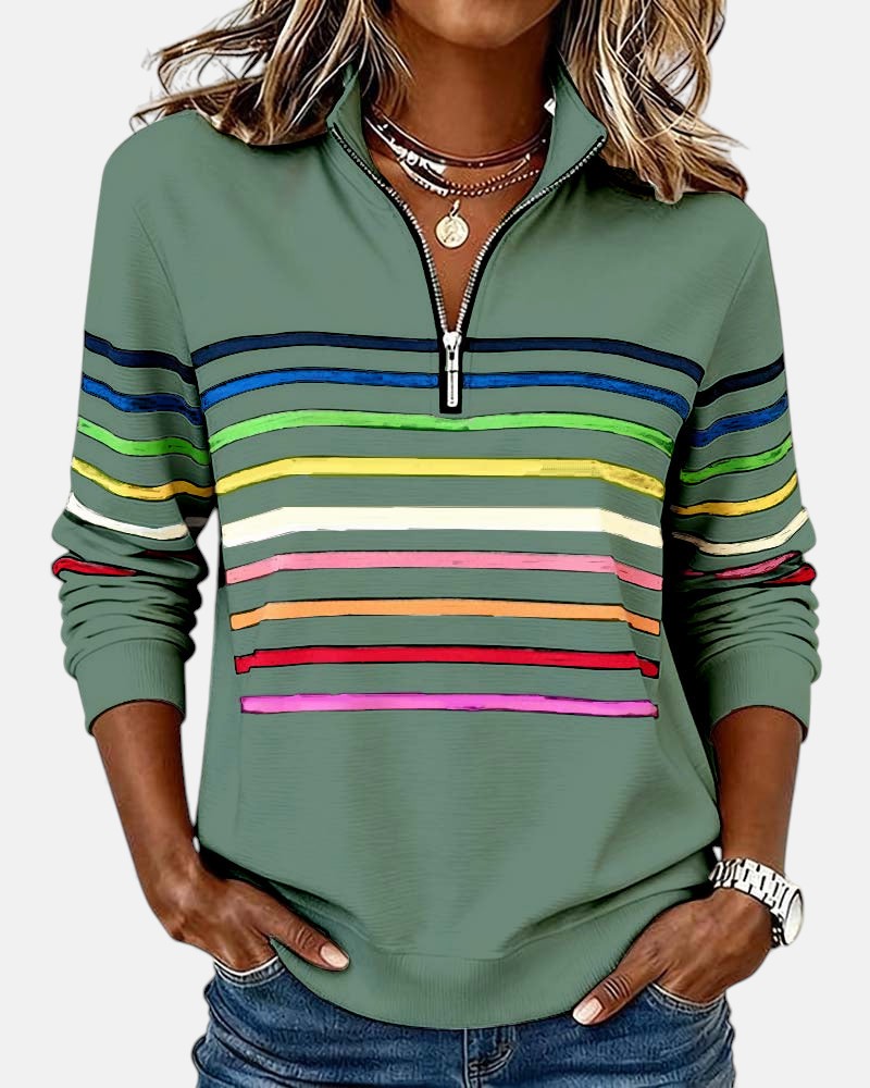 Rainbow Striped Zip Sweatshirt