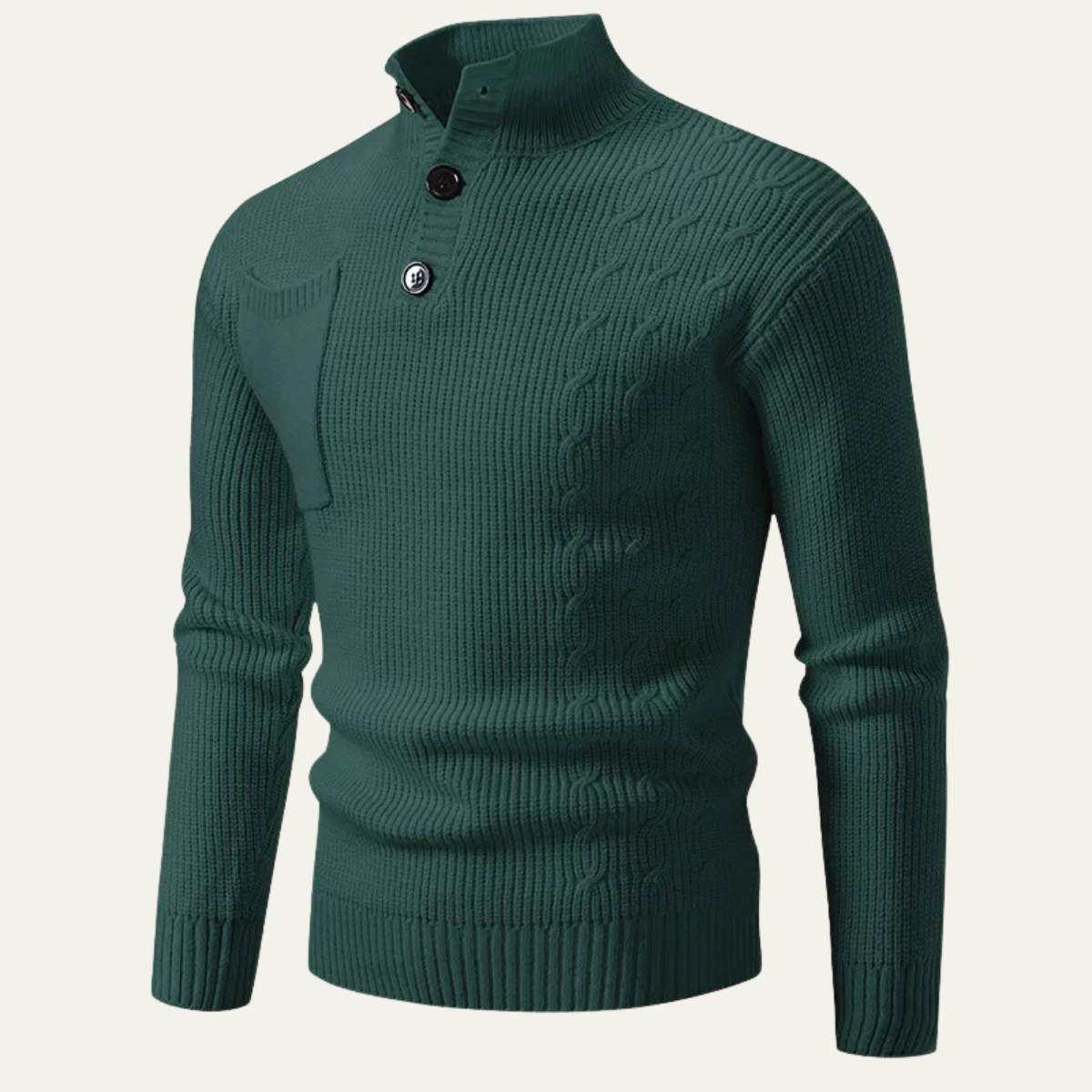 Men's Knitted Sweater Stand Collar Button Front