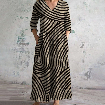 Women's Vintage Striped Midi Dress - VibreMode
