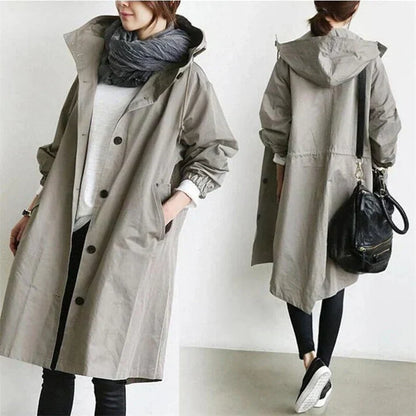 Women's Hooded Trench Coat Waterproof Cotton Large